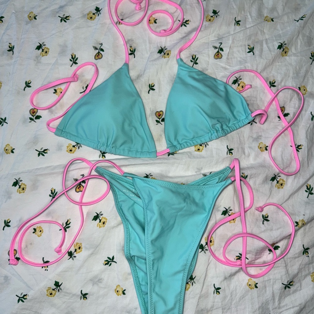 White Fox Aqua and Pink Triangle Bikini Set
